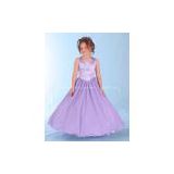 Halter style ball gown custom made flower girl dress with bow back