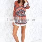 Lace Hem Decorate Printing Long Sleeve Jumpsuits for Women 2015 thumbnail-3