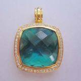 Sterling Silver Jewelry 20mm Blue Topaz Albion Pendant in Gold(P-066)