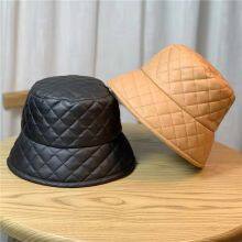 Women\'s leather diamond quilting bucket hats