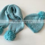 Chunky roving yarn metallic lurex blended rib knitting women winter beanie hat large pom scarf