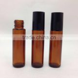 10ml amber glass roll on bottle with black cap
