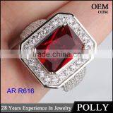 Factory Price Hip Hop Jewelry 925 Silver CZ Red Ruby Ring for Men thumbnail-3