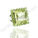 amazing peridot and lemon quartz gemstone ring,sterling silver designer wholesale ring jewelry