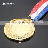 Blue White Red Color Ribbon Belt Custom Wholesale Celebration Souvenir Sports Meeting Blank Alloy Metal Gold School Medal thumbnail-2