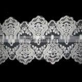 Custom Eco-friendly Cord Beaded White Bridal Embroidered Tulle Lace Fabric PJ025 thumbnail-2