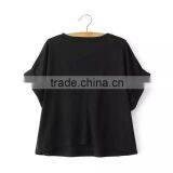 2016 Manufacturer China Wholesale Clothing Round Collar Black Mini Short t Shirt for Girls Loose Designs thumbnail-2