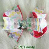 High Quality 4" Glitter Chevron Printed Ribbon Hair Bow thumbnail-1