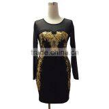 OEM Exquisite Gold Printed Long Sleeve Black Bodycon Day to Night Prom Dresses thumbnail-3