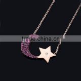 Daihe Rose Gold Plated Crystal Moon and Star Necklace For Women