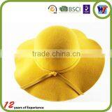 High Quality Pure Colour Design Wool Cap Felt Sombrero Hats With Silk Ribbon thumbnail-1