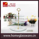 tempered clear glass plate set with metal holder, cake plate,