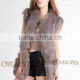 CX-G-B-203 Long Genuine Ladies Rabbit Fur Vest With Racoon Fur Trim ~ Casual Wear thumbnail-1