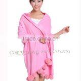 CX-B-P-42D Women Winter Genuine Mongolian Sheep Rabbit Fur Trim Pashmina Shawls With Fur thumbnail-5