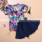 Printing T-Shirt and Black Skirt Set Kids Girls Summer Dresses thumbnail-3