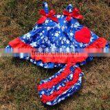 2016 Kids Heart Print Patriotic Swing Top Set Toddler May Memorial Day Swing Outfits With Matching Necklace and Bow thumbnail-1