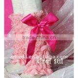 Girls Light Pink Lace Petti Leg Warmers With Hot Pink Bow LM6B5 thumbnail-1