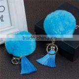 Fashion Gold Plated Blue Angora Rayon Tassel Key Chain Pompom thumbnail-3