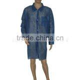 Disposable Dark Blue Non-allergic PP Work Cloth With Buttons & Pockets