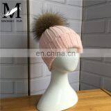 Hot Sell Cute Winter Hats Natural Raccoon Fur Pompom Beanie Cap With Ball Top Knitted Crochet Kid Hat thumbnail-4