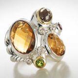 Designs Inspired DY 925 Silver Citrine Oval Stone Mosaic Ring