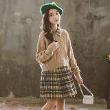Long Sleeve Knitted Sweater Plaid Vest Skirt thumbnail-2