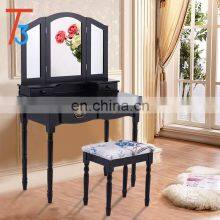Black Vanity Paulowmia Wood Mirrored Dresser Makeup Table Stool Set Home Drawers