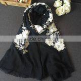 New Style Flower Embroidery Design Fashion Woman Cotton Viscose Scarf thumbnail-4