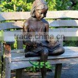 Bronze Modern Girl Studying on Bench Sculpture