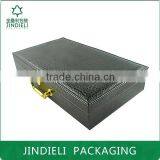 Luxury Metal Locking Black Leather Wood Gift Box thumbnail-3