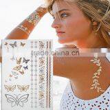 Hot Henna Metallic Waterproof Temporary Tattoo Gold Silver Flash Tattoo Women Flower Tattoo Sticker                        
                                                Quality Choice