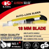 Plastic handle 18mm blade cutter knife auto lock slider