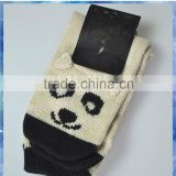 100% acrylic black and cream cute panda knit women sock