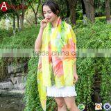100% Polyster Silk Imitated Fabric Material Scarf and Shawl Wrap for Women Girls Lotus Flower Pattern thumbnail-1