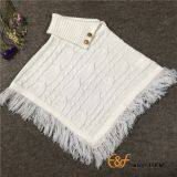 Uneven Fold Neck Design Pullover Sweater Poncho thumbnail-1