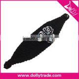 Sew Paillette Flower Pattern Black Crochet Headband with Button