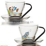 4oz 8oz Glass Coffee Mug With Saucer Handle Glass Coffee Cup With Saucer thumbnail-2