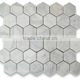 Hexagon 2x2 White Marble Tumble Mosaics Meshed on Sheet Tiles for Kitchen Backsplash Shower Walls Bathroom Floor thumbnail-2