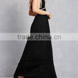 Factory Price Adjustable Tasseled Self-tie Halter Neckline Front V-cut Open Back Flowy Crepe Woven Halter Maxi Dress thumbnail-2