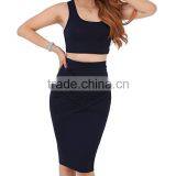 Womens Sexy Crop Top Long Skirt Two Piece Black Club Dress Bodycon Bandage Dress thumbnail-2
