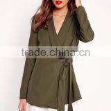 Latest Lady Khaki Tie Front Casual Soft Blazer Elegant Design thumbnail-2