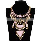 Fashion Women Pink Arcylic Gems Gold Plated Alloy Necklace Jewelry thumbnail-1