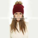 HAODUOYI Winter Knit Fur Ball Decorated Hat Warm Caps for Wholesale thumbnail-4