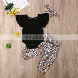 Girl's Black Short-sleeved Blouse Leopard Print Pantsuit Direct From Factory 3 Piece Girl Boutique Summer Suit thumbnail-4