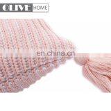 2018 Hot Sales 100%acrylic Decorative Rib Knitted Cushion Cover With Lantern Tassels thumbnail-5