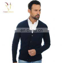 V Neck Men Cardigan Sweater Cashmere Knitted Cardigan With Elbow Patch thumbnail-1