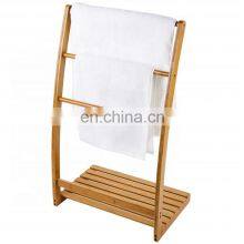 Natural Bamboo Bathroom 3 Layer Towel Rack Free Standing Bathroom Towel Rack Hot Sale Household Bath Towel Rack