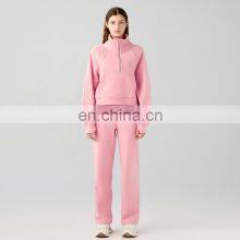 Winter Fleece Quarter Zip Unisex Pocket Pullovers Wholesale Womens Sports Hoodies With Thumb Hole 65cotton 35nylon thumbnail-5