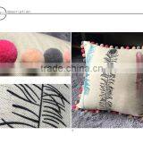 Leaf Printed Pillow With Pomp Around 4 Side thumbnail-1
