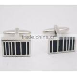 Silver Plated Copper Rectangle Black Enamel Cuff Links